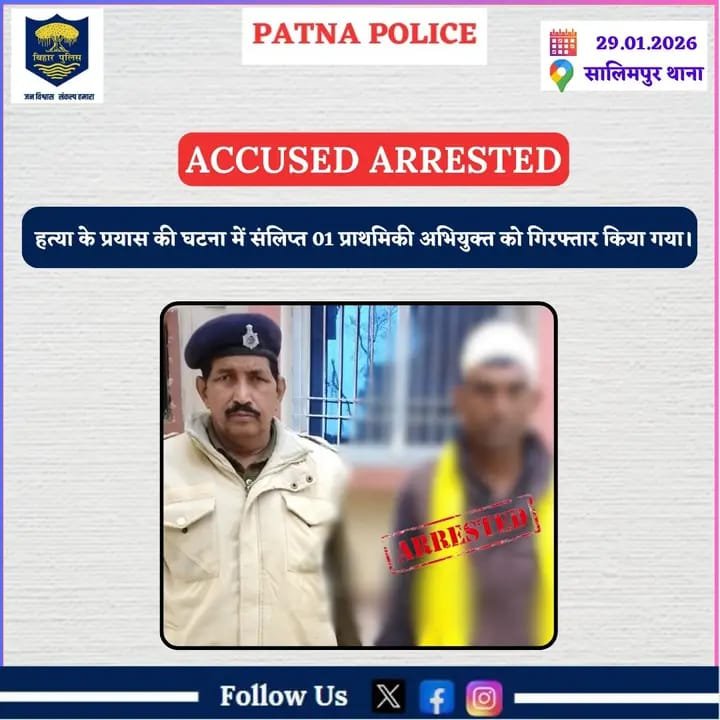 पटना पुलिस की बड़ी कार्रवाई: हत्या के प्रयास के आरोपी को गिरफ्तार